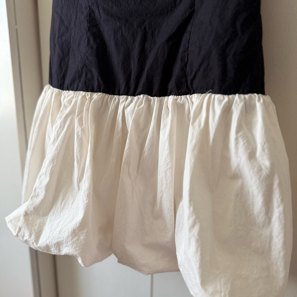 H&M Black & White Drop Waist Bubble Hem Mini Dress Colorblock 100% Cotton - Picture 5 of 7